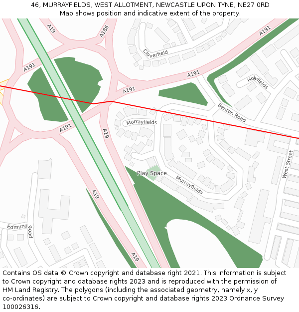 46, MURRAYFIELDS, WEST ALLOTMENT, NEWCASTLE UPON TYNE, NE27 0RD: Location map and indicative extent of plot