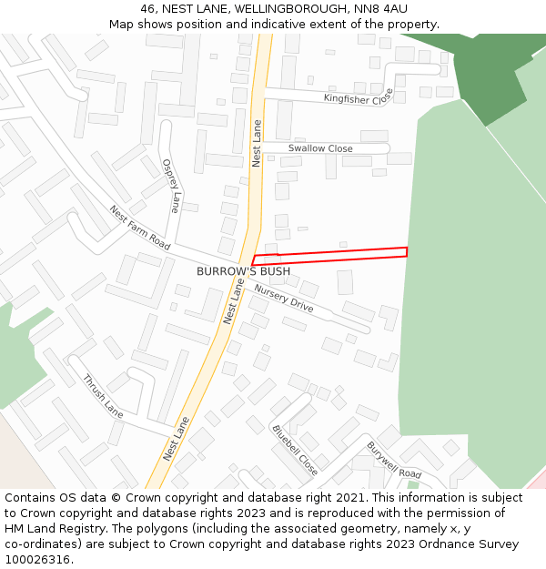 46, NEST LANE, WELLINGBOROUGH, NN8 4AU: Location map and indicative extent of plot