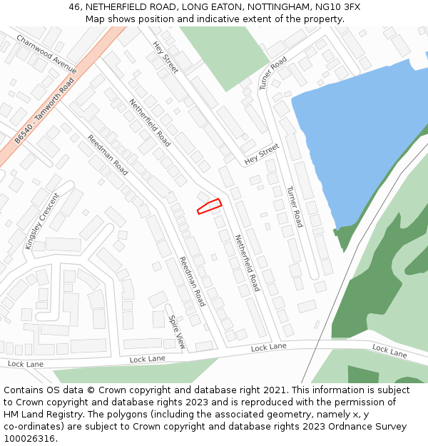 46, NETHERFIELD ROAD, LONG EATON, NOTTINGHAM, NG10 3FX: Location map and indicative extent of plot