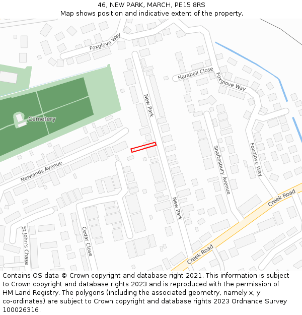 46, NEW PARK, MARCH, PE15 8RS: Location map and indicative extent of plot