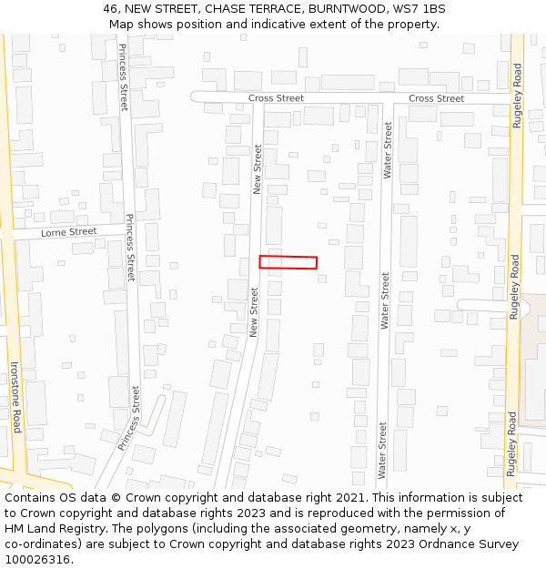 46, NEW STREET, CHASE TERRACE, BURNTWOOD, WS7 1BS: Location map and indicative extent of plot