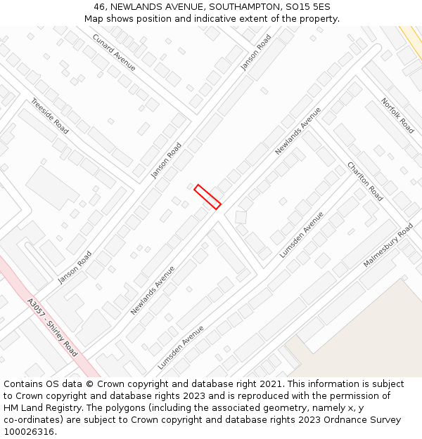 46, NEWLANDS AVENUE, SOUTHAMPTON, SO15 5ES: Location map and indicative extent of plot