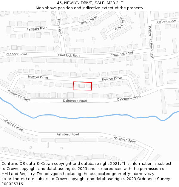 46, NEWLYN DRIVE, SALE, M33 3LE: Location map and indicative extent of plot