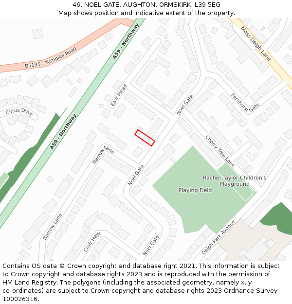 46, NOEL GATE, AUGHTON, ORMSKIRK, L39 5EG: Location map and indicative extent of plot