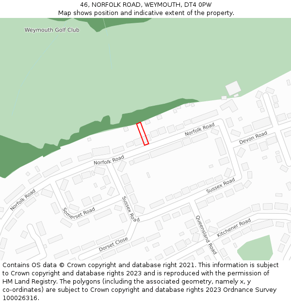 46, NORFOLK ROAD, WEYMOUTH, DT4 0PW: Location map and indicative extent of plot