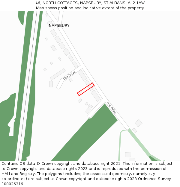 46, NORTH COTTAGES, NAPSBURY, ST ALBANS, AL2 1AW: Location map and indicative extent of plot