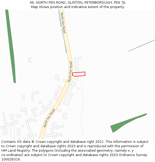 46, NORTH FEN ROAD, GLINTON, PETERBOROUGH, PE6 7JL: Location map and indicative extent of plot