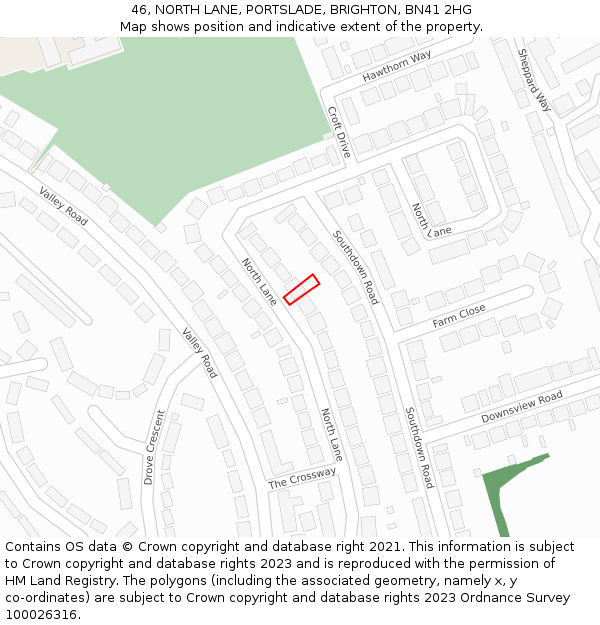 46, NORTH LANE, PORTSLADE, BRIGHTON, BN41 2HG: Location map and indicative extent of plot