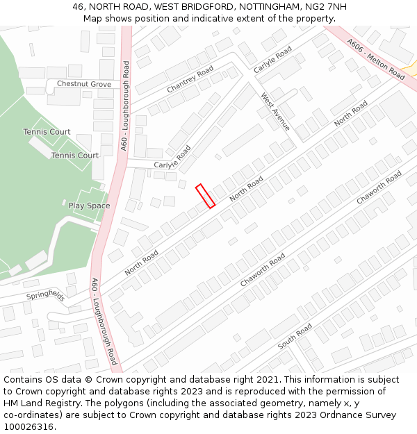 46, NORTH ROAD, WEST BRIDGFORD, NOTTINGHAM, NG2 7NH: Location map and indicative extent of plot