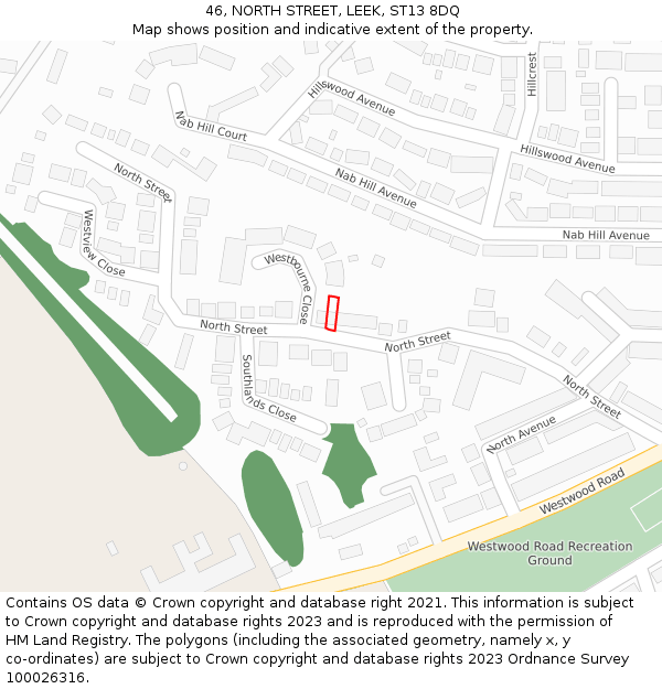 46, NORTH STREET, LEEK, ST13 8DQ: Location map and indicative extent of plot