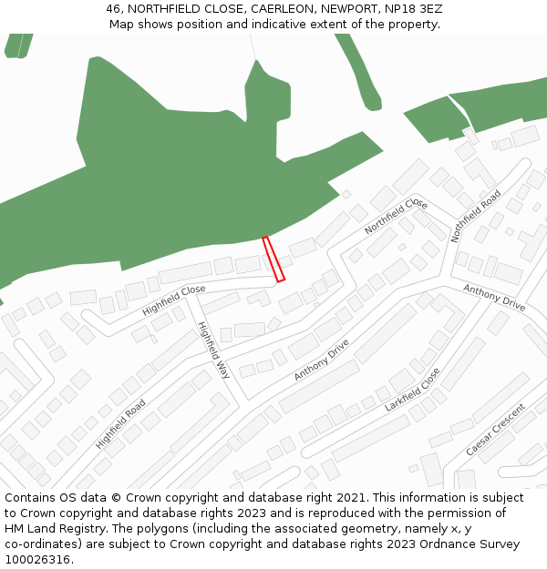 46, NORTHFIELD CLOSE, CAERLEON, NEWPORT, NP18 3EZ: Location map and indicative extent of plot