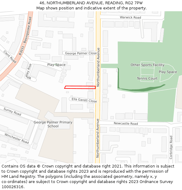 46, NORTHUMBERLAND AVENUE, READING, RG2 7PW: Location map and indicative extent of plot