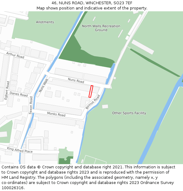 46, NUNS ROAD, WINCHESTER, SO23 7EF: Location map and indicative extent of plot