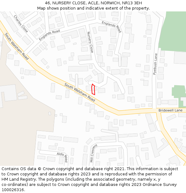 46, NURSERY CLOSE, ACLE, NORWICH, NR13 3EH: Location map and indicative extent of plot