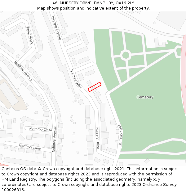 46, NURSERY DRIVE, BANBURY, OX16 2LY: Location map and indicative extent of plot