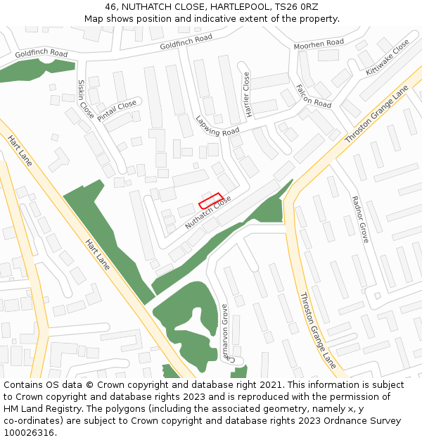 46, NUTHATCH CLOSE, HARTLEPOOL, TS26 0RZ: Location map and indicative extent of plot