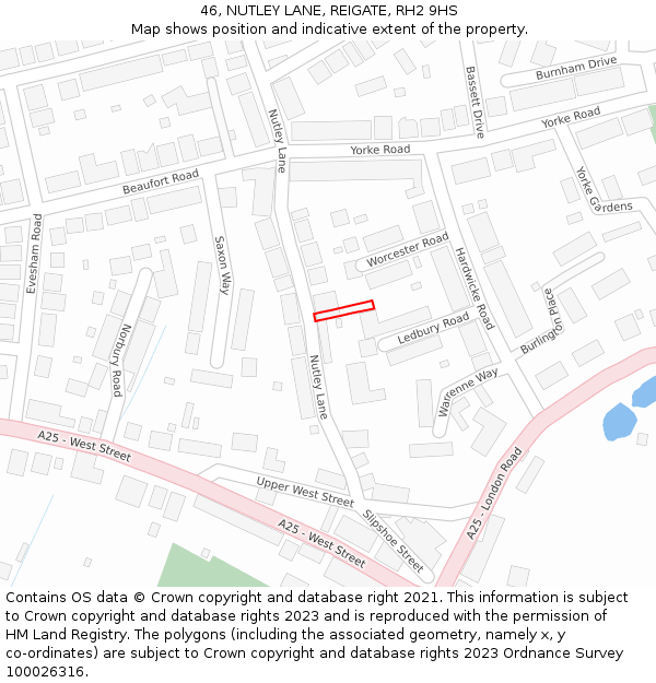 46, NUTLEY LANE, REIGATE, RH2 9HS: Location map and indicative extent of plot