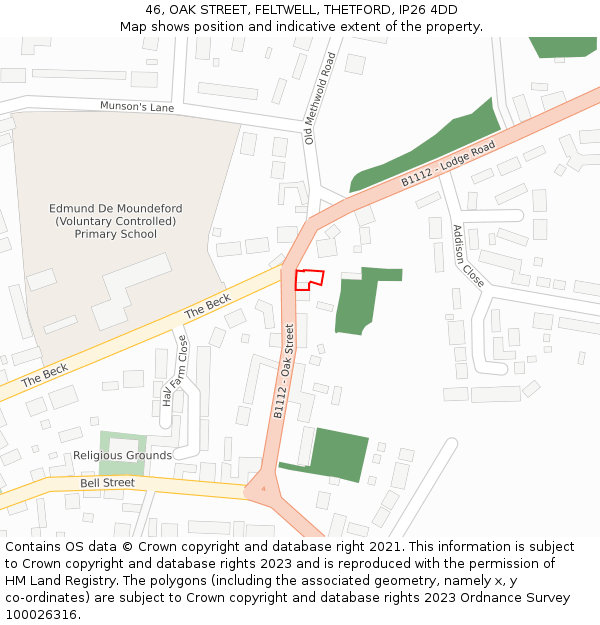 46, OAK STREET, FELTWELL, THETFORD, IP26 4DD: Location map and indicative extent of plot