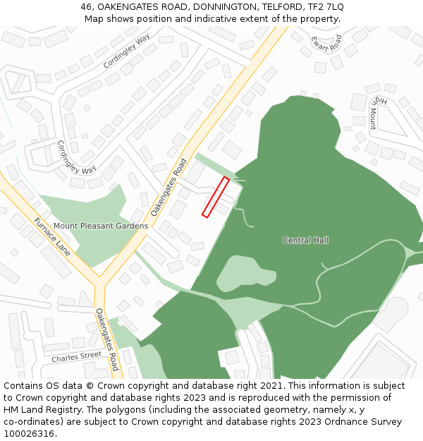 46, OAKENGATES ROAD, DONNINGTON, TELFORD, TF2 7LQ: Location map and indicative extent of plot