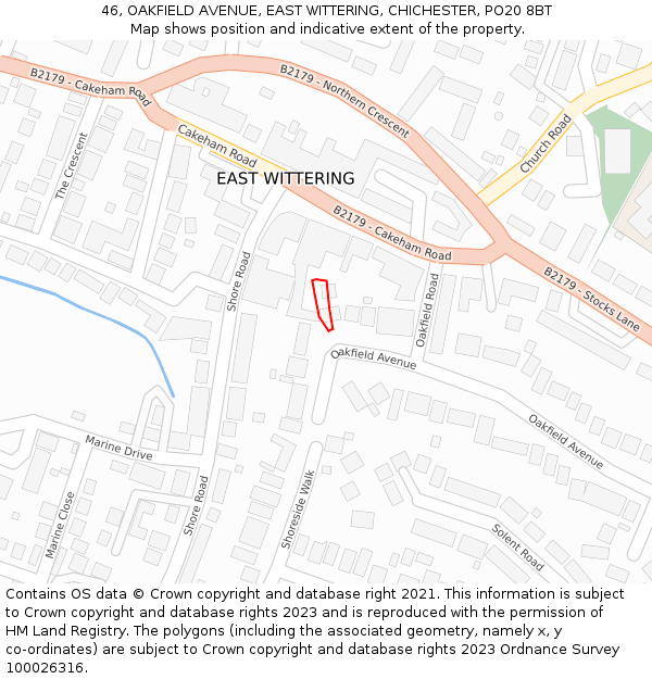 46, OAKFIELD AVENUE, EAST WITTERING, CHICHESTER, PO20 8BT: Location map and indicative extent of plot