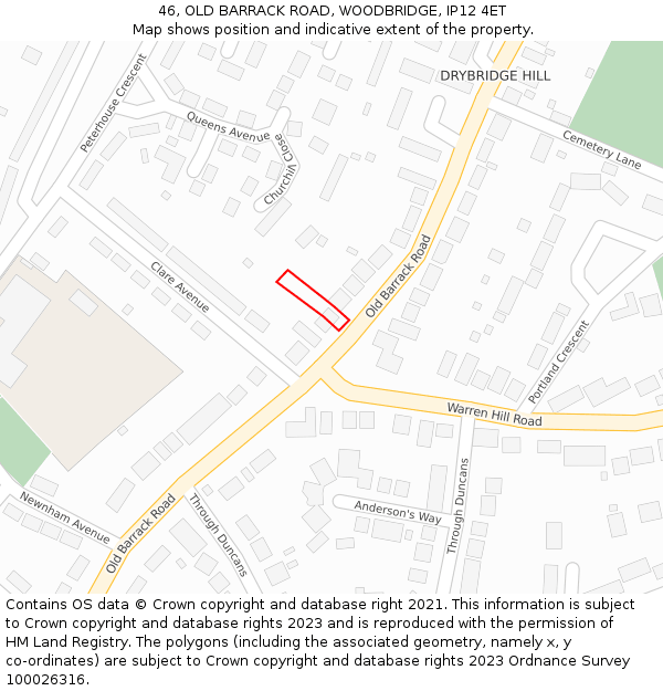 46, OLD BARRACK ROAD, WOODBRIDGE, IP12 4ET: Location map and indicative extent of plot