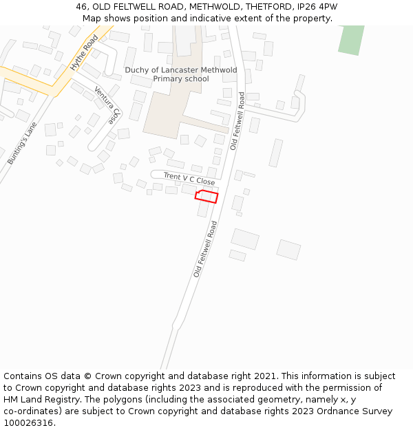 46, OLD FELTWELL ROAD, METHWOLD, THETFORD, IP26 4PW: Location map and indicative extent of plot