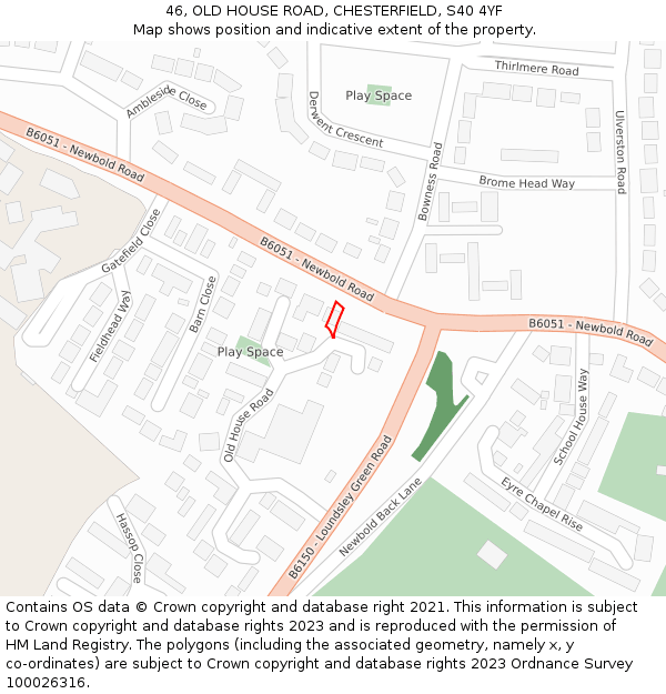 46, OLD HOUSE ROAD, CHESTERFIELD, S40 4YF: Location map and indicative extent of plot