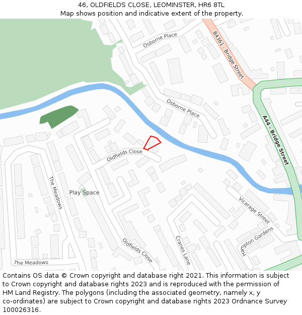 46, OLDFIELDS CLOSE, LEOMINSTER, HR6 8TL: Location map and indicative extent of plot