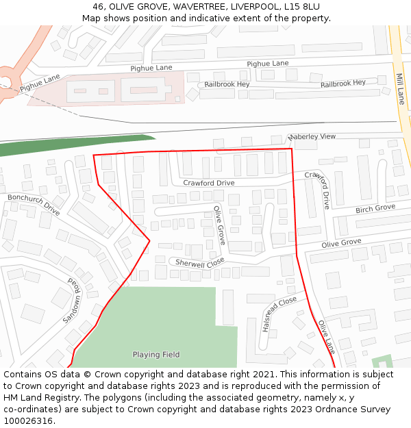 46, OLIVE GROVE, WAVERTREE, LIVERPOOL, L15 8LU: Location map and indicative extent of plot