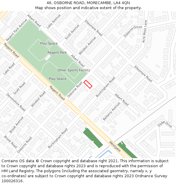 46, OSBORNE ROAD, MORECAMBE, LA4 4QN: Location map and indicative extent of plot