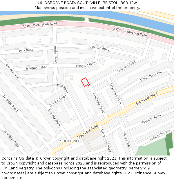 46, OSBORNE ROAD, SOUTHVILLE, BRISTOL, BS3 1PW: Location map and indicative extent of plot