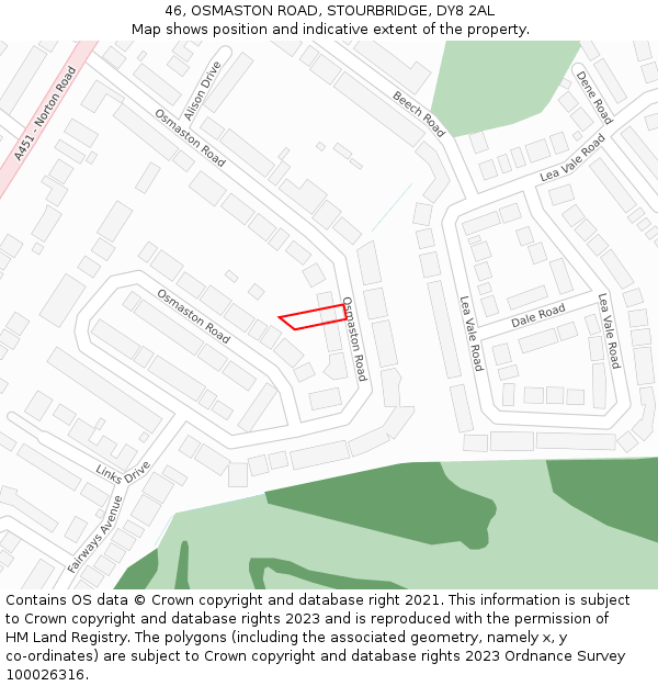 46, OSMASTON ROAD, STOURBRIDGE, DY8 2AL: Location map and indicative extent of plot