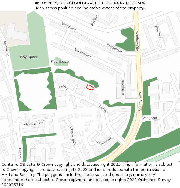 46, OSPREY, ORTON GOLDHAY, PETERBOROUGH, PE2 5FW: Location map and indicative extent of plot