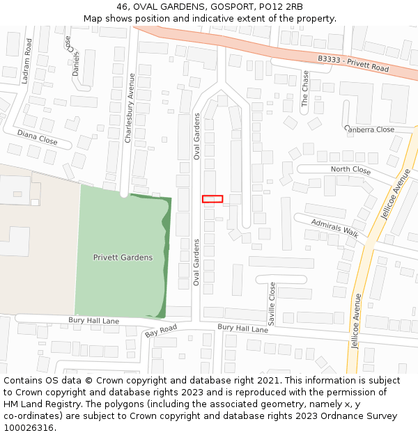 46, OVAL GARDENS, GOSPORT, PO12 2RB: Location map and indicative extent of plot