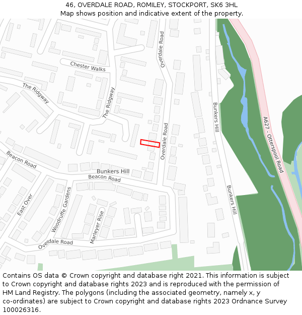 46, OVERDALE ROAD, ROMILEY, STOCKPORT, SK6 3HL: Location map and indicative extent of plot