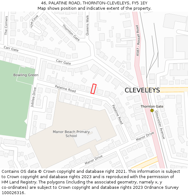 46, PALATINE ROAD, THORNTON-CLEVELEYS, FY5 1EY: Location map and indicative extent of plot