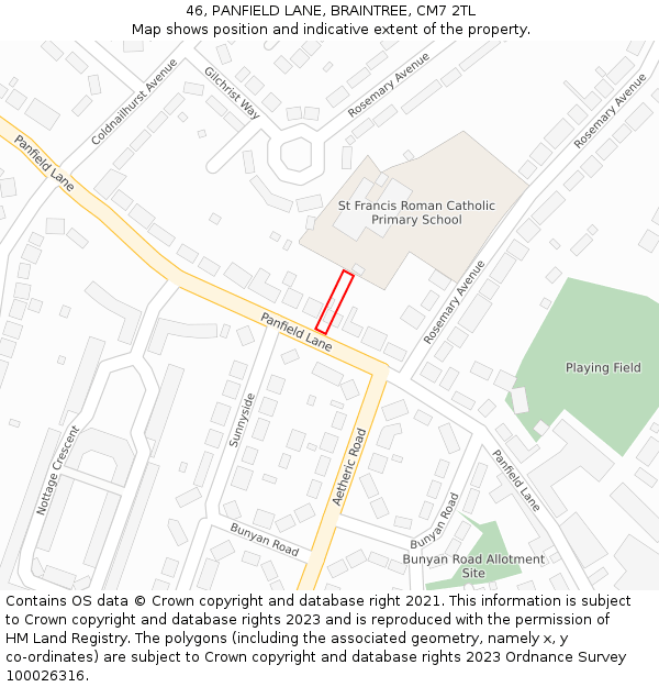 46, PANFIELD LANE, BRAINTREE, CM7 2TL: Location map and indicative extent of plot