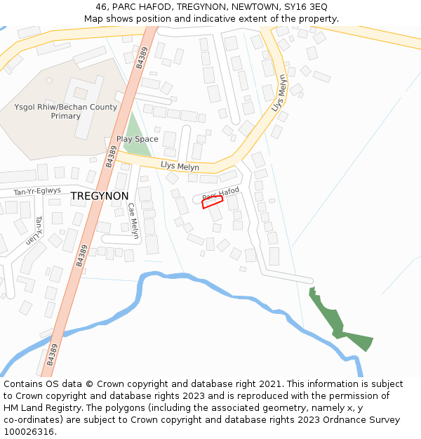 46, PARC HAFOD, TREGYNON, NEWTOWN, SY16 3EQ: Location map and indicative extent of plot