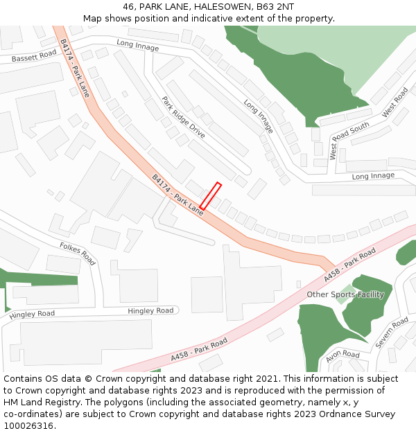 46, PARK LANE, HALESOWEN, B63 2NT: Location map and indicative extent of plot