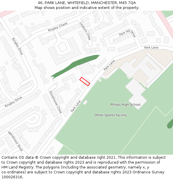 46, PARK LANE, WHITEFIELD, MANCHESTER, M45 7QA: Location map and indicative extent of plot