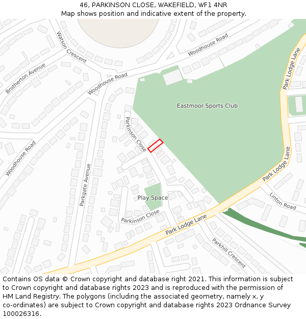 46, PARKINSON CLOSE, WAKEFIELD, WF1 4NR: Location map and indicative extent of plot