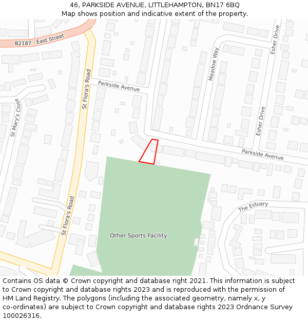 46, PARKSIDE AVENUE, LITTLEHAMPTON, BN17 6BQ: Location map and indicative extent of plot