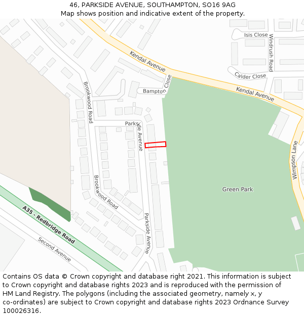 46, PARKSIDE AVENUE, SOUTHAMPTON, SO16 9AG: Location map and indicative extent of plot