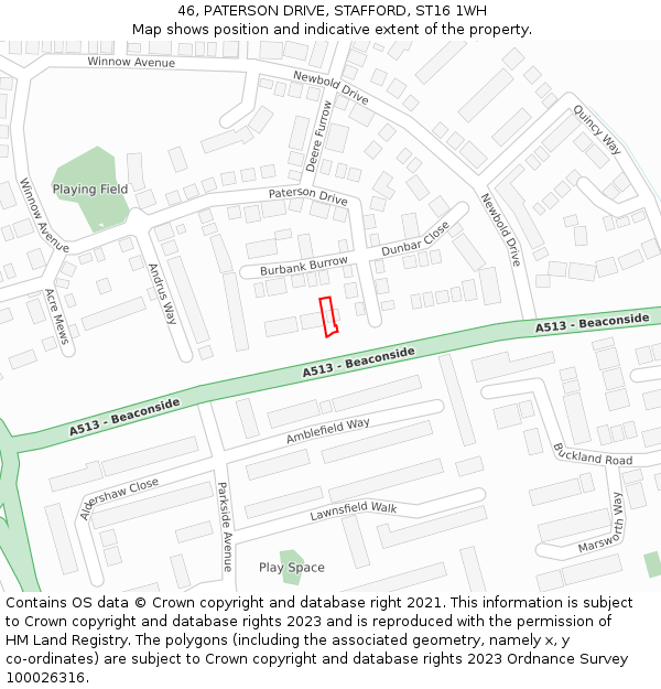 46, PATERSON DRIVE, STAFFORD, ST16 1WH: Location map and indicative extent of plot