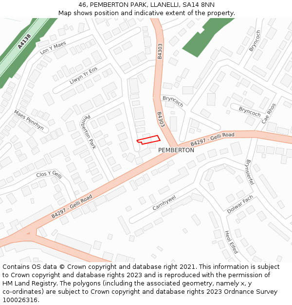 46, PEMBERTON PARK, LLANELLI, SA14 8NN: Location map and indicative extent of plot