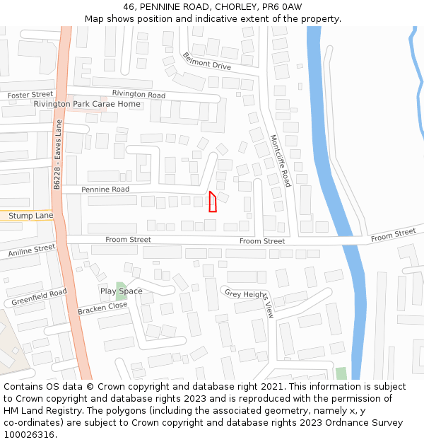 46, PENNINE ROAD, CHORLEY, PR6 0AW: Location map and indicative extent of plot