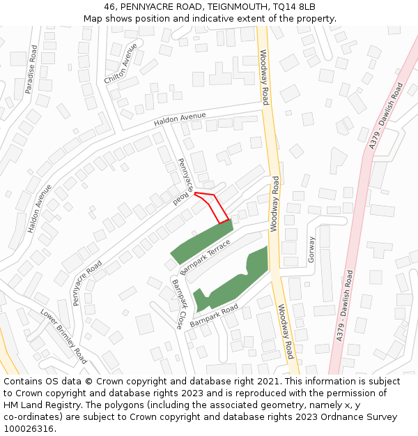 46, PENNYACRE ROAD, TEIGNMOUTH, TQ14 8LB: Location map and indicative extent of plot