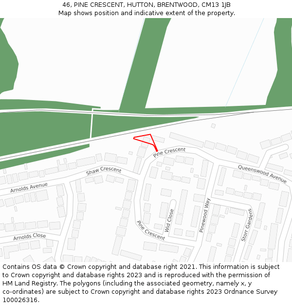 46, PINE CRESCENT, HUTTON, BRENTWOOD, CM13 1JB: Location map and indicative extent of plot