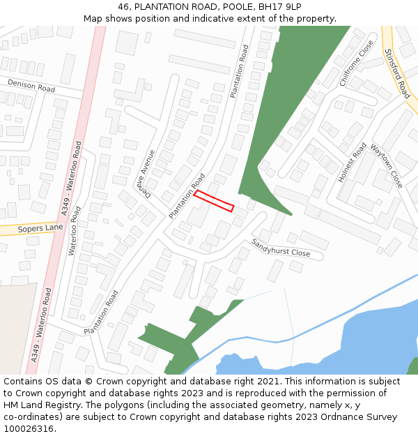 46, PLANTATION ROAD, POOLE, BH17 9LP: Location map and indicative extent of plot