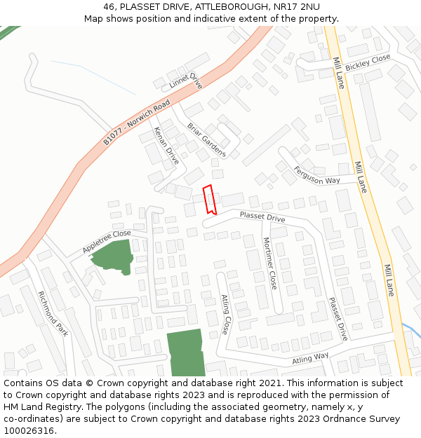 46, PLASSET DRIVE, ATTLEBOROUGH, NR17 2NU: Location map and indicative extent of plot